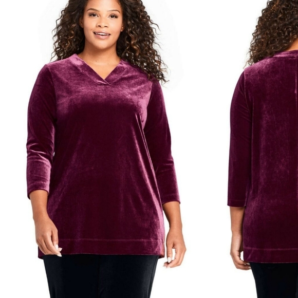 NWT WHITE STAG PLUS SIZE V-NECK VELOUR TUNIC TOP IN PURPLE 26W/28W 4X - Picture 1 of 6